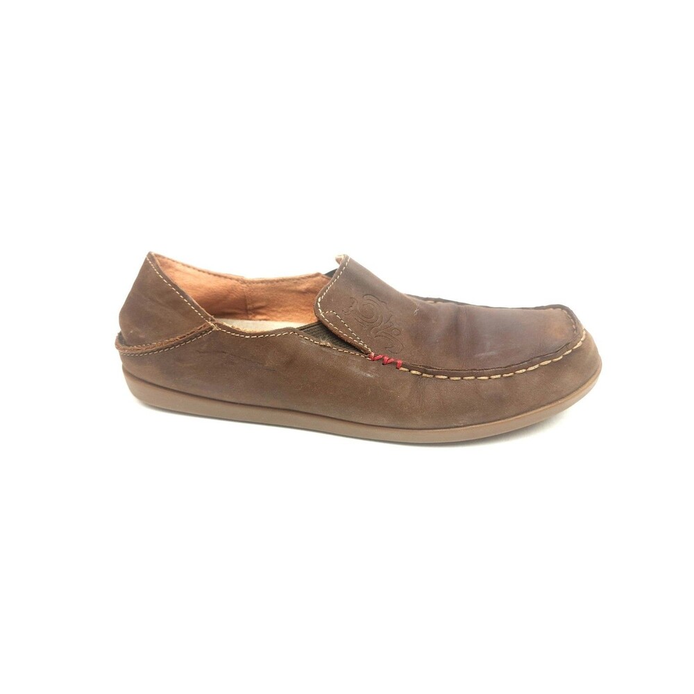 Olukai Nohea Womens Shoes 8US 38EU Nubuck Brown Leather Slip on Loafers